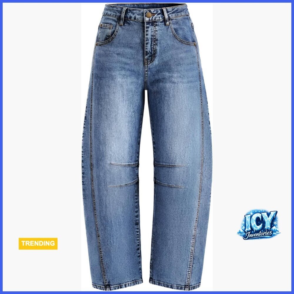 High Waisted Wide Leg Stretchy Barrel Jeans with Pockets